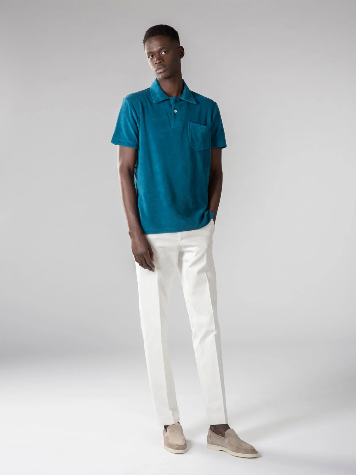 Aquamarine Terry Towelling Polo Shirt - Image 6