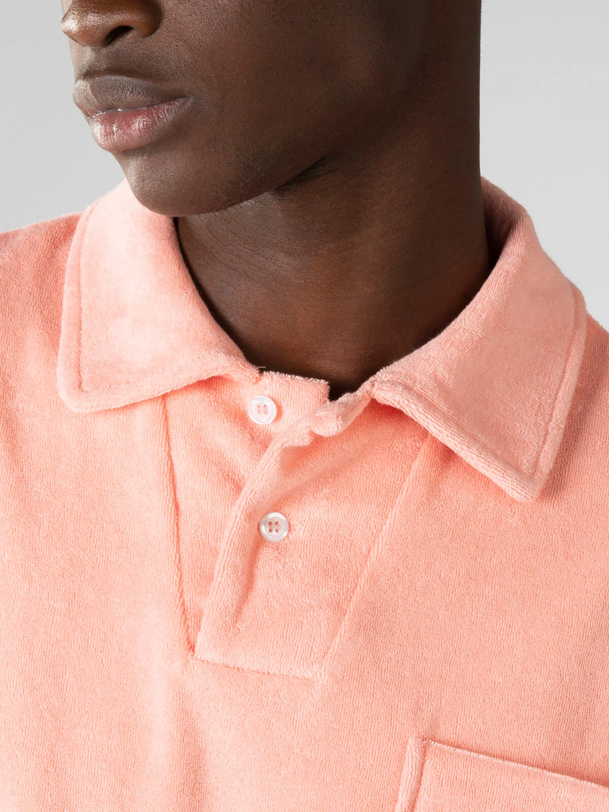 Pink Terry Towelling Polo Shirt - Image 3