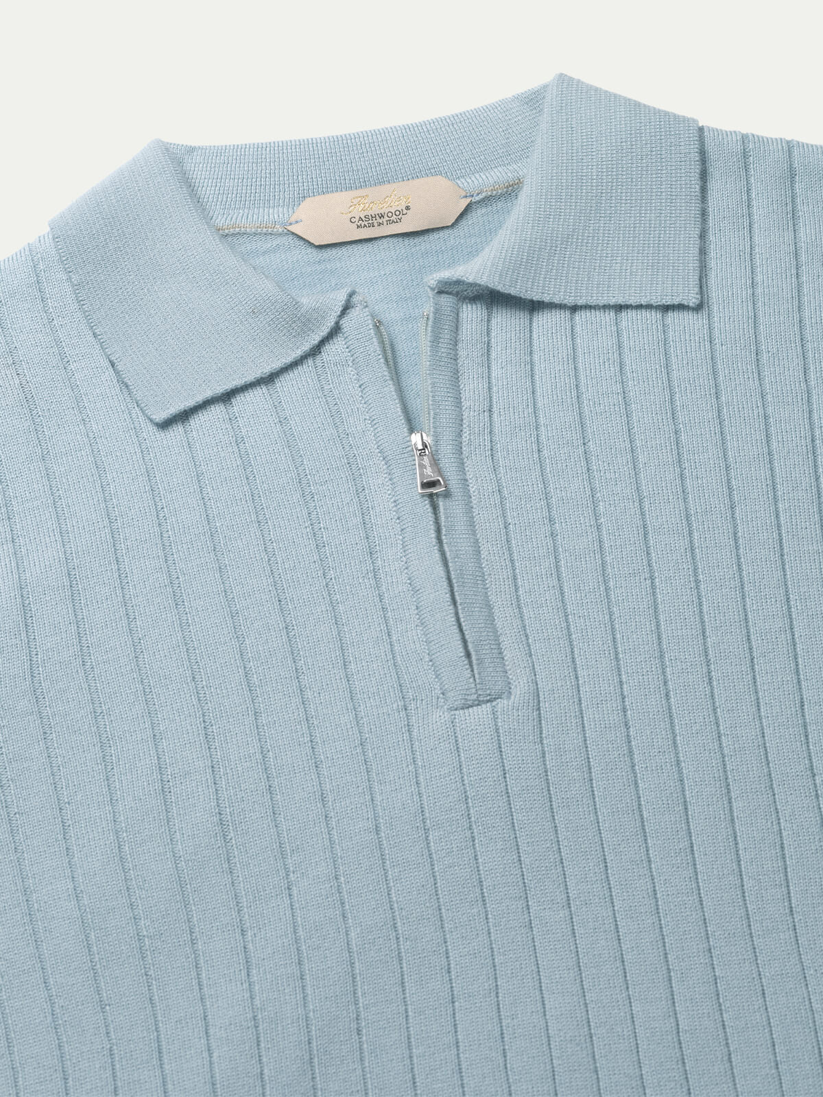 Ribbed Zipper Polo Cool Blue - Image 3