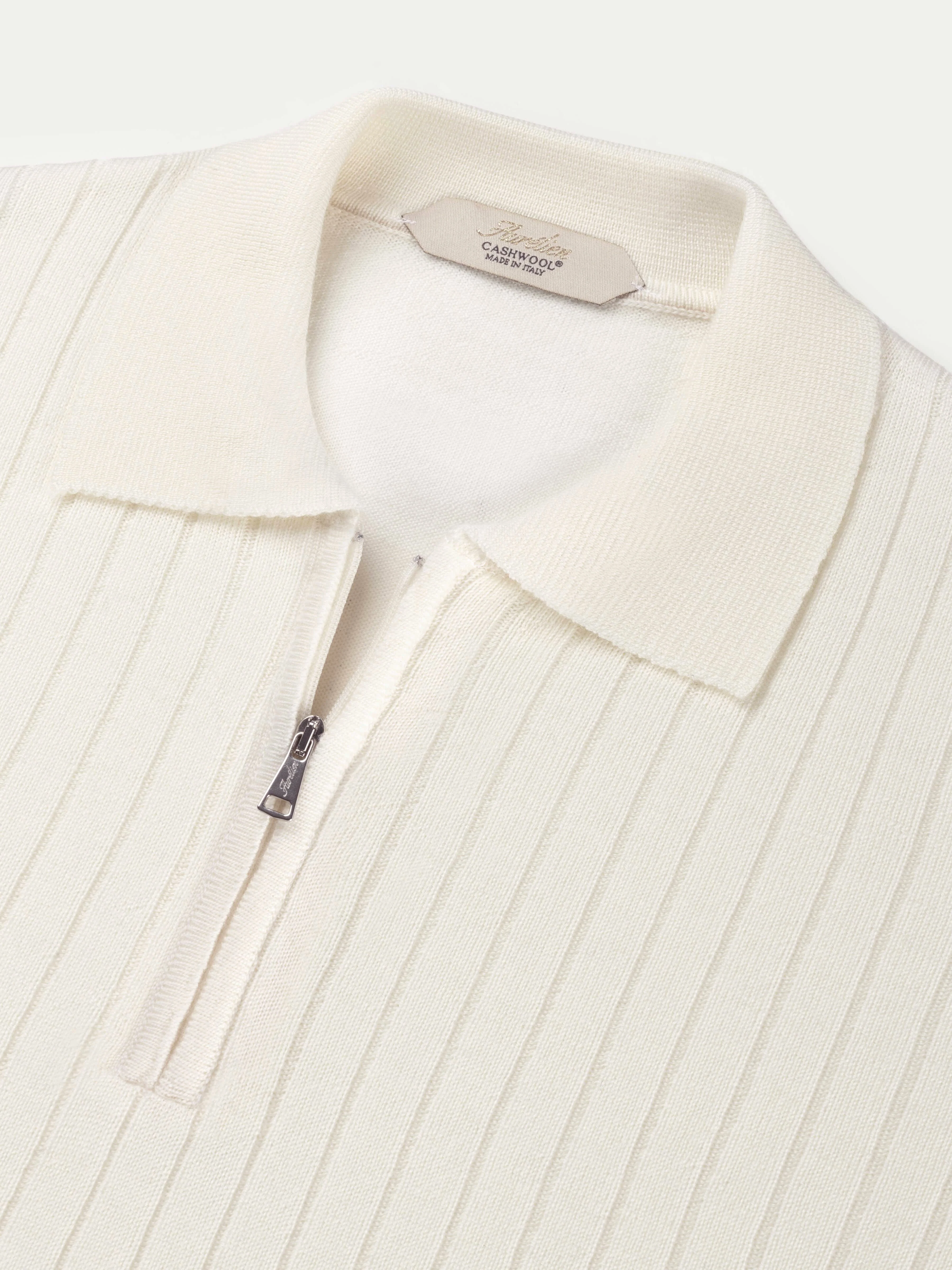 Ribbed Zipper Polo Ivory - Image 4