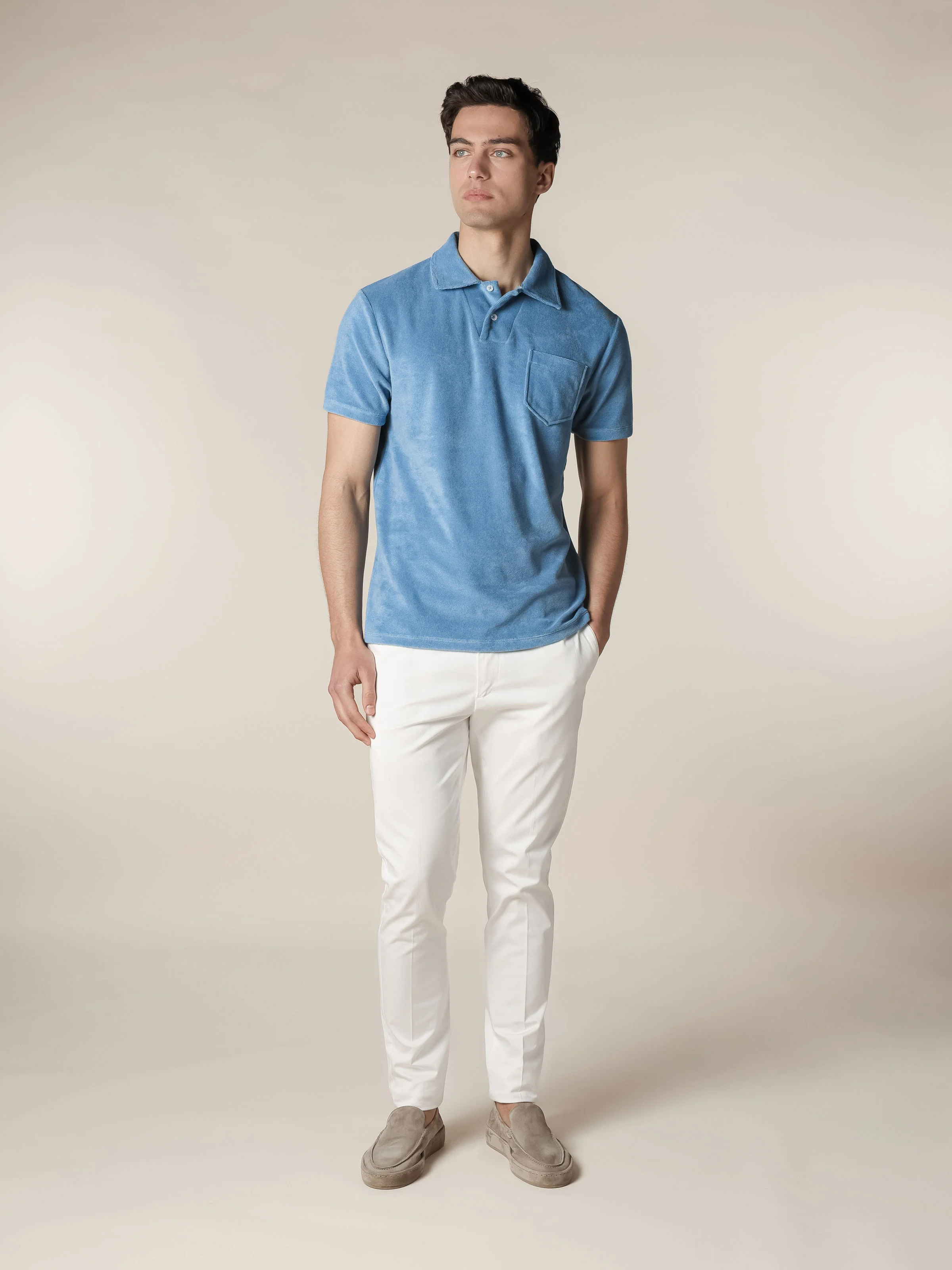 Sapphire Blue Terry Towelling Polo Shirt - Image 6