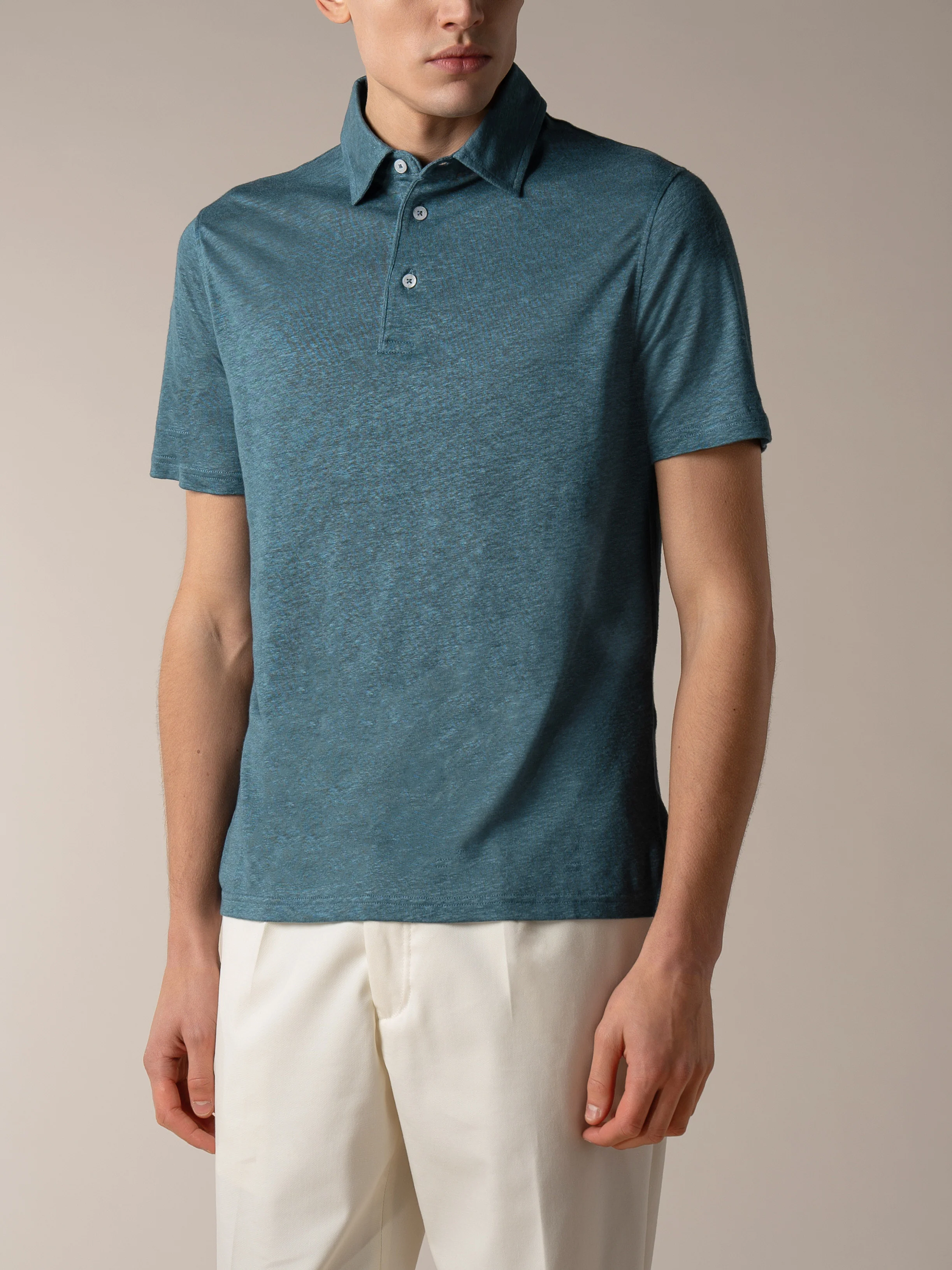 Sea Green Linen Polo Shirt - Image 2