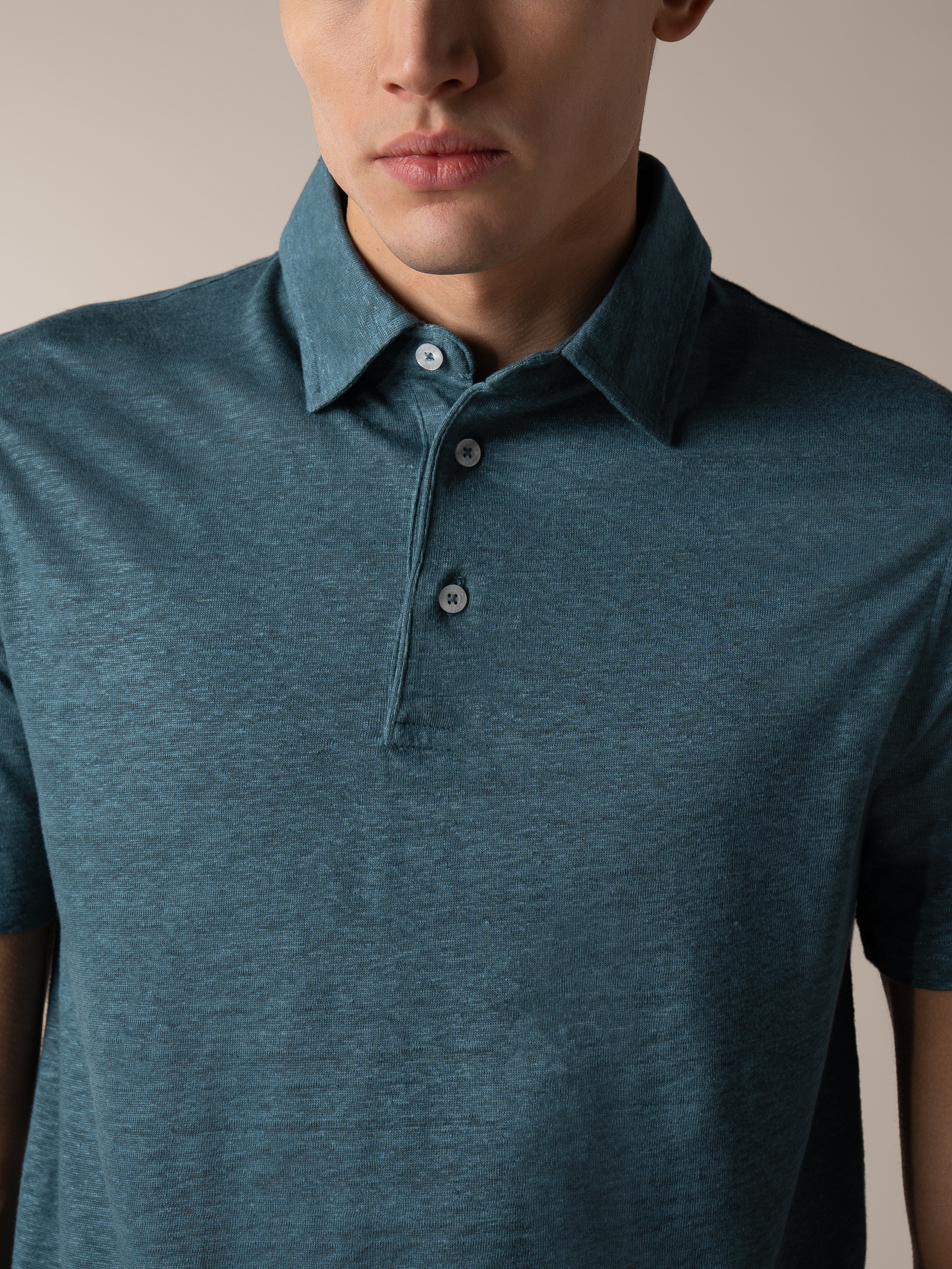 Sea Green Linen Polo Shirt - Image 3
