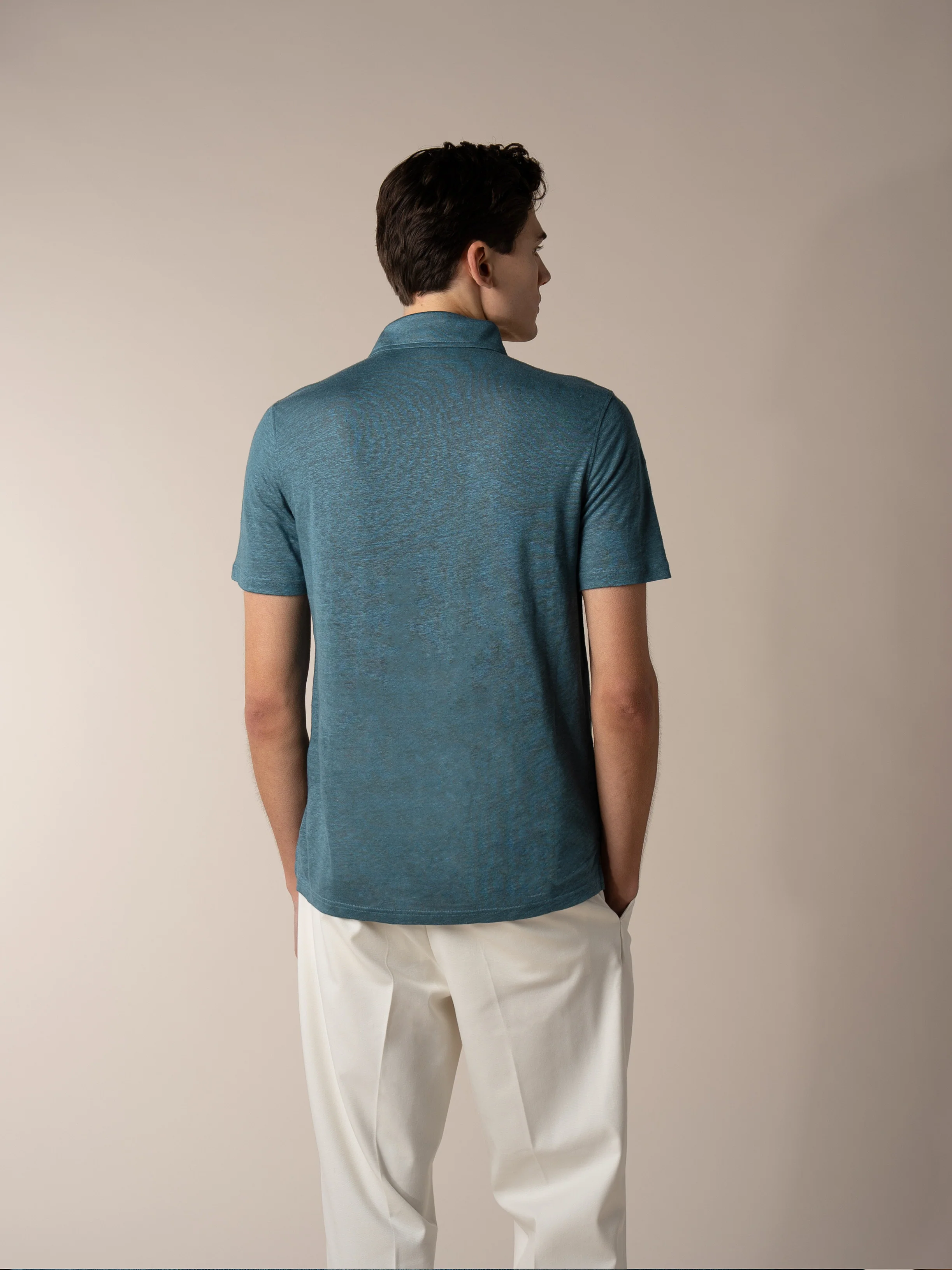 Sea Green Linen Polo Shirt - Image 5