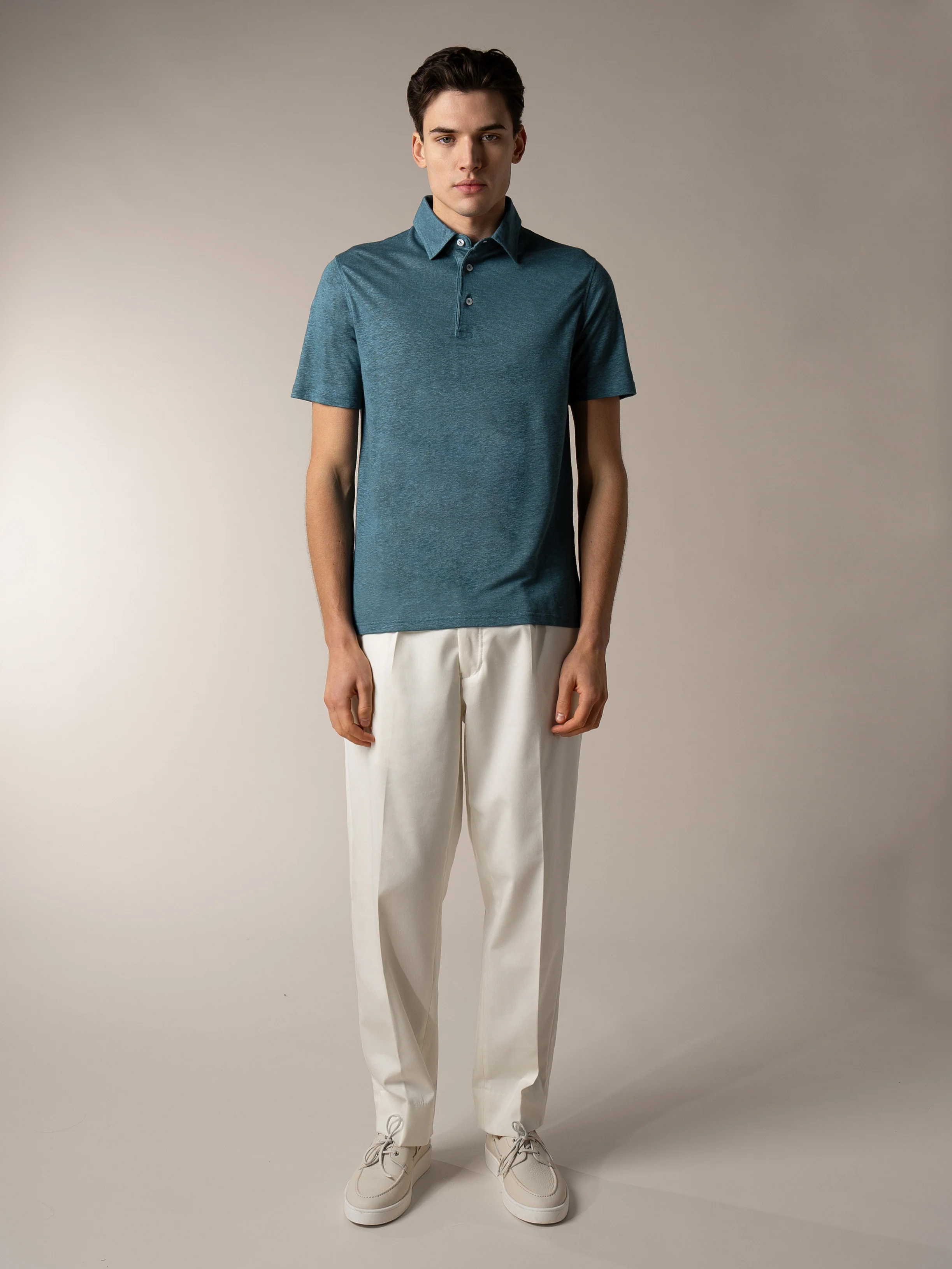 Sea Green Linen Polo Shirt - Image 6