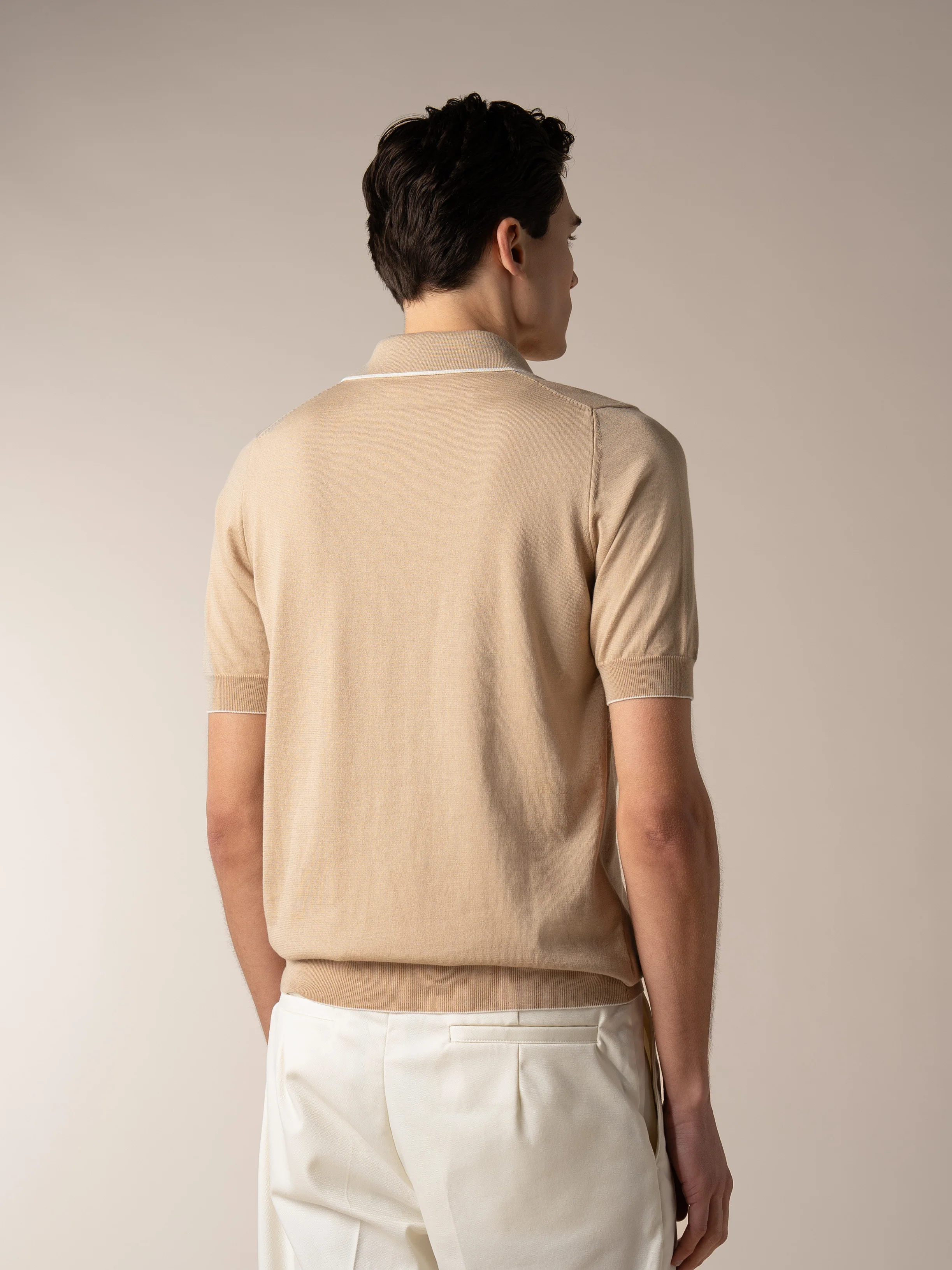 Shortsleeve Buttonless Polo Beige - Image 4