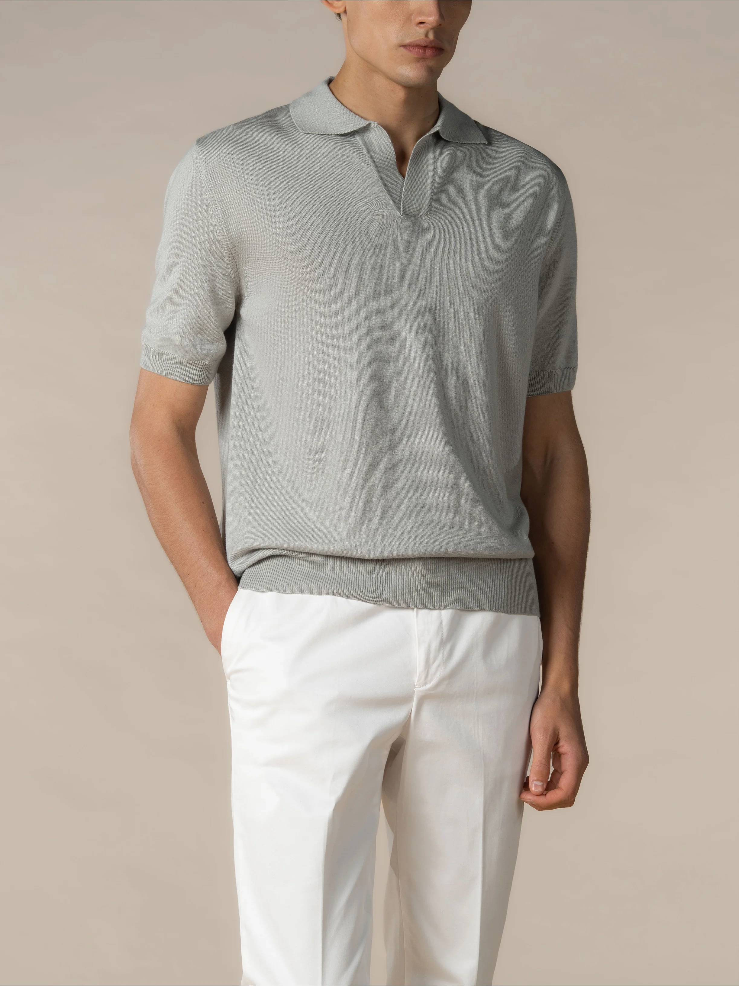 Shortsleeve Buttonless Polo Classic Grey - Image 2