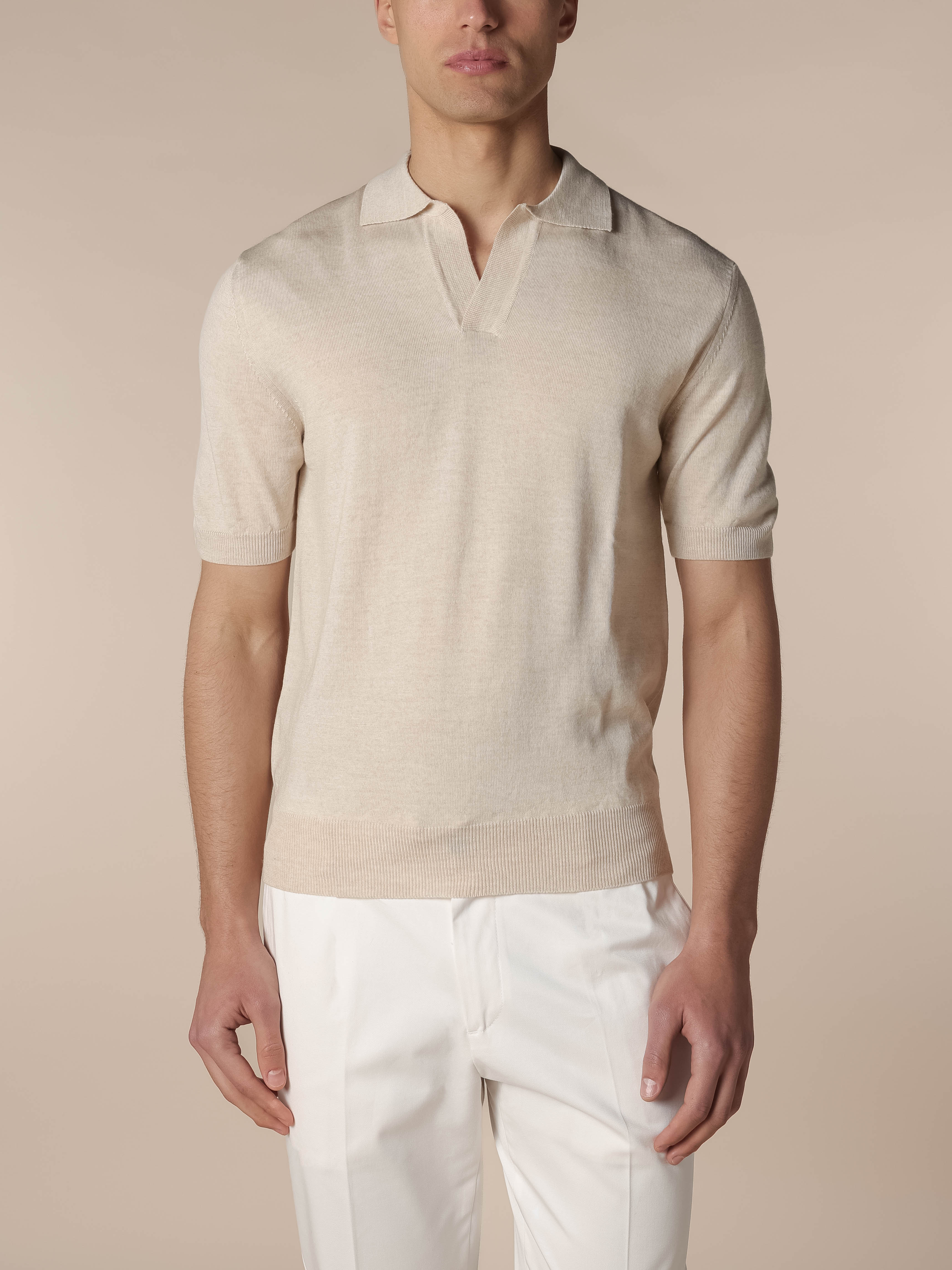 Shortsleeve Buttonless Polo Light Beige - Image 2