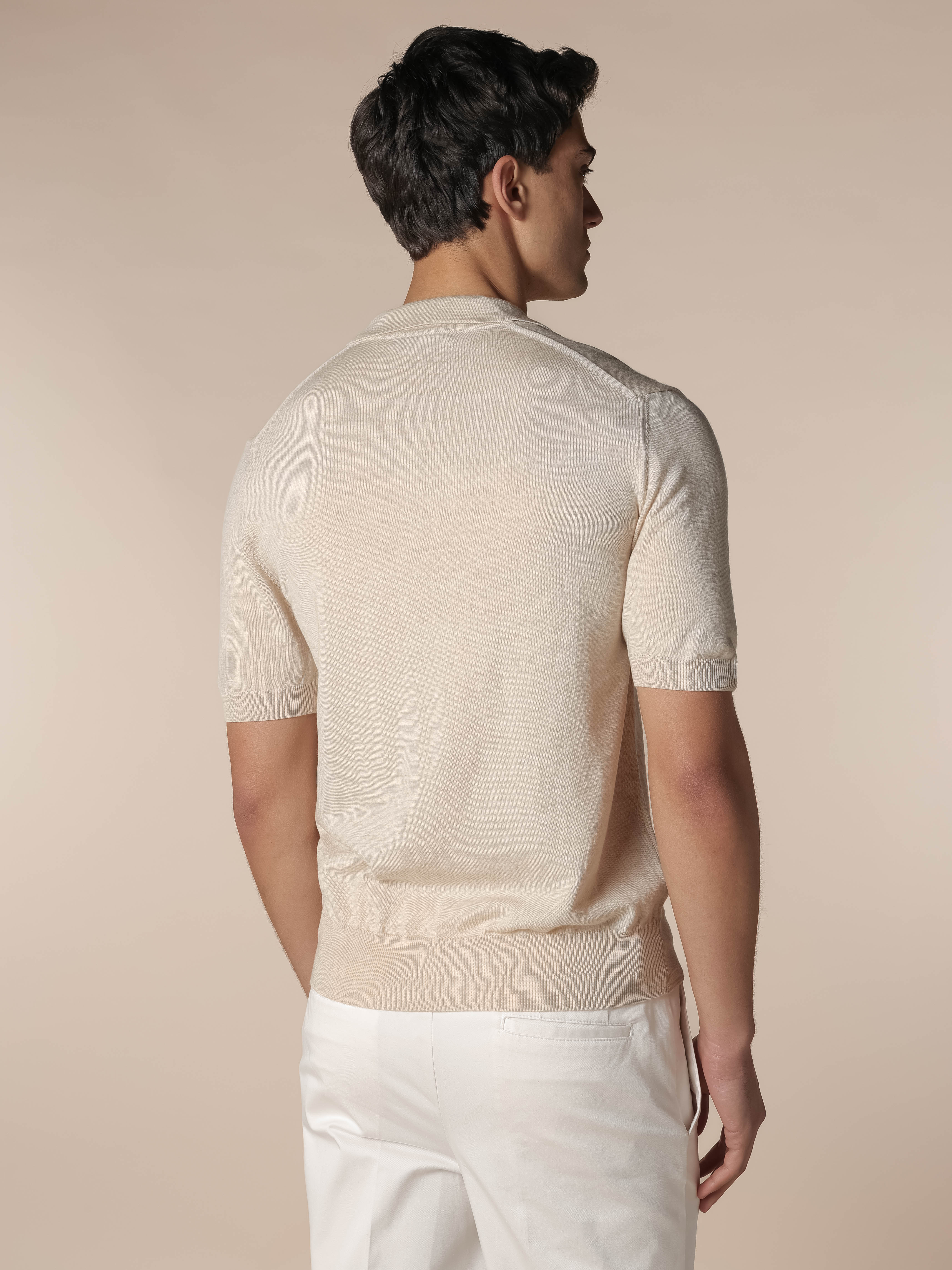 Shortsleeve Buttonless Polo Light Beige - Image 5
