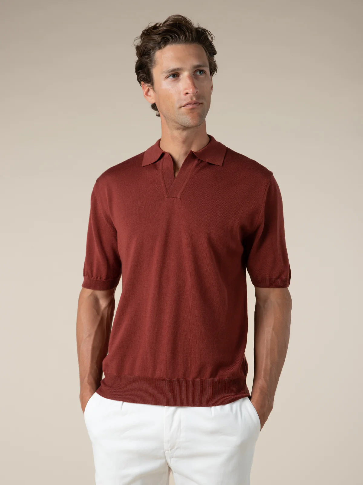 Shortsleeve Buttonless Polo Maroon - Image 5
