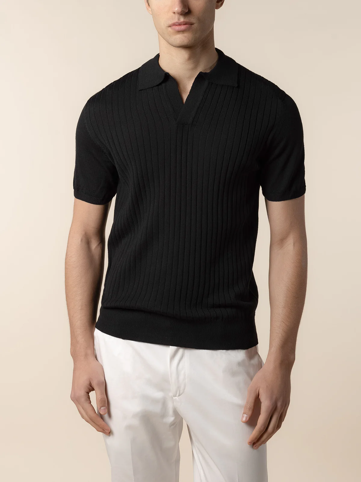 Shortsleeve Buttonless Ribbed Polo Black - Image 2
