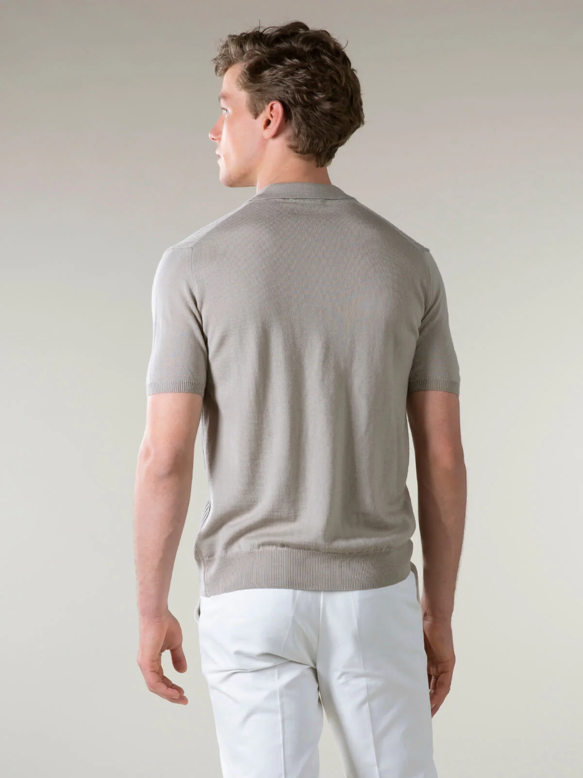 Shortsleeve Buttonless Ribbed Polo Greige - Image 5