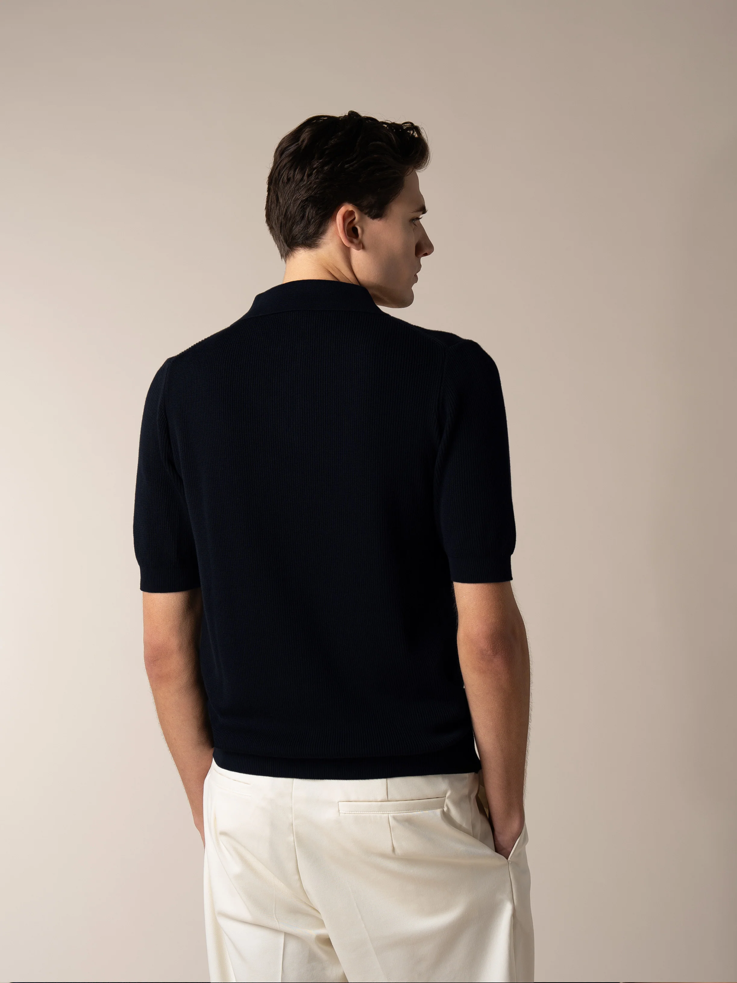 Shortsleeve Ribbed Knitted Polo Navy - Image 5