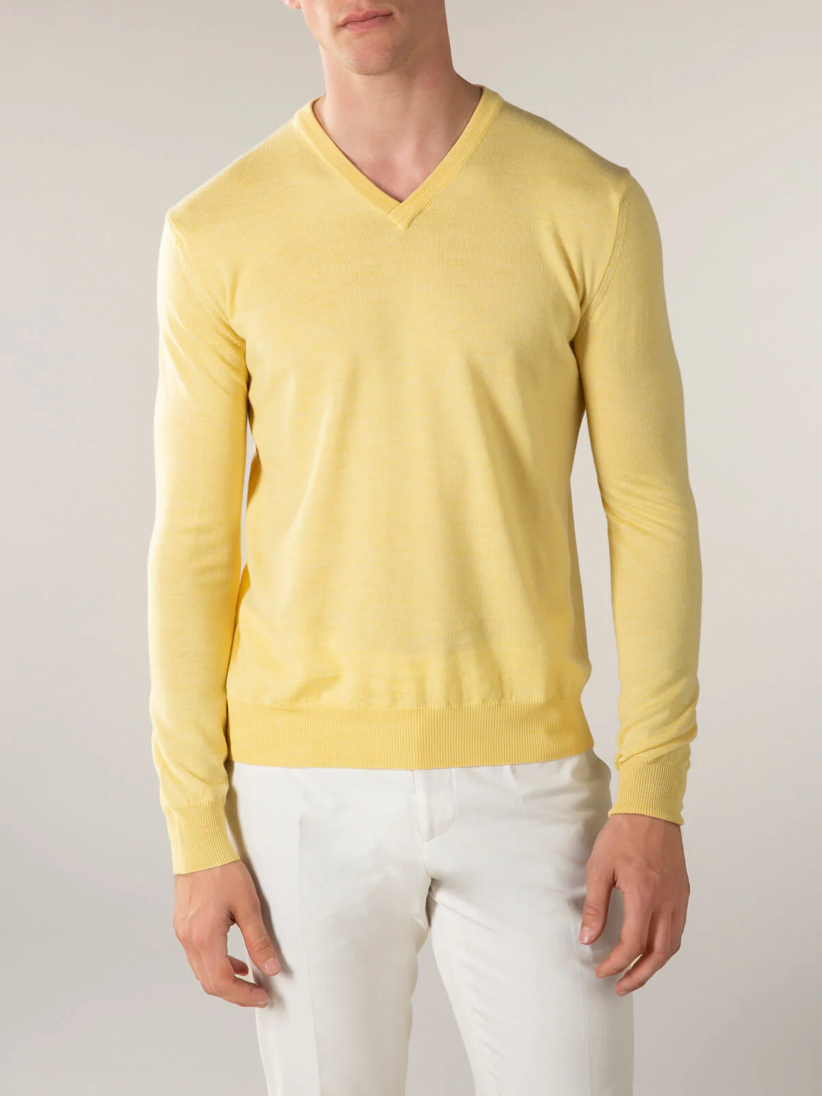 Extrafine Merino V-Neck Yellow - Image 2