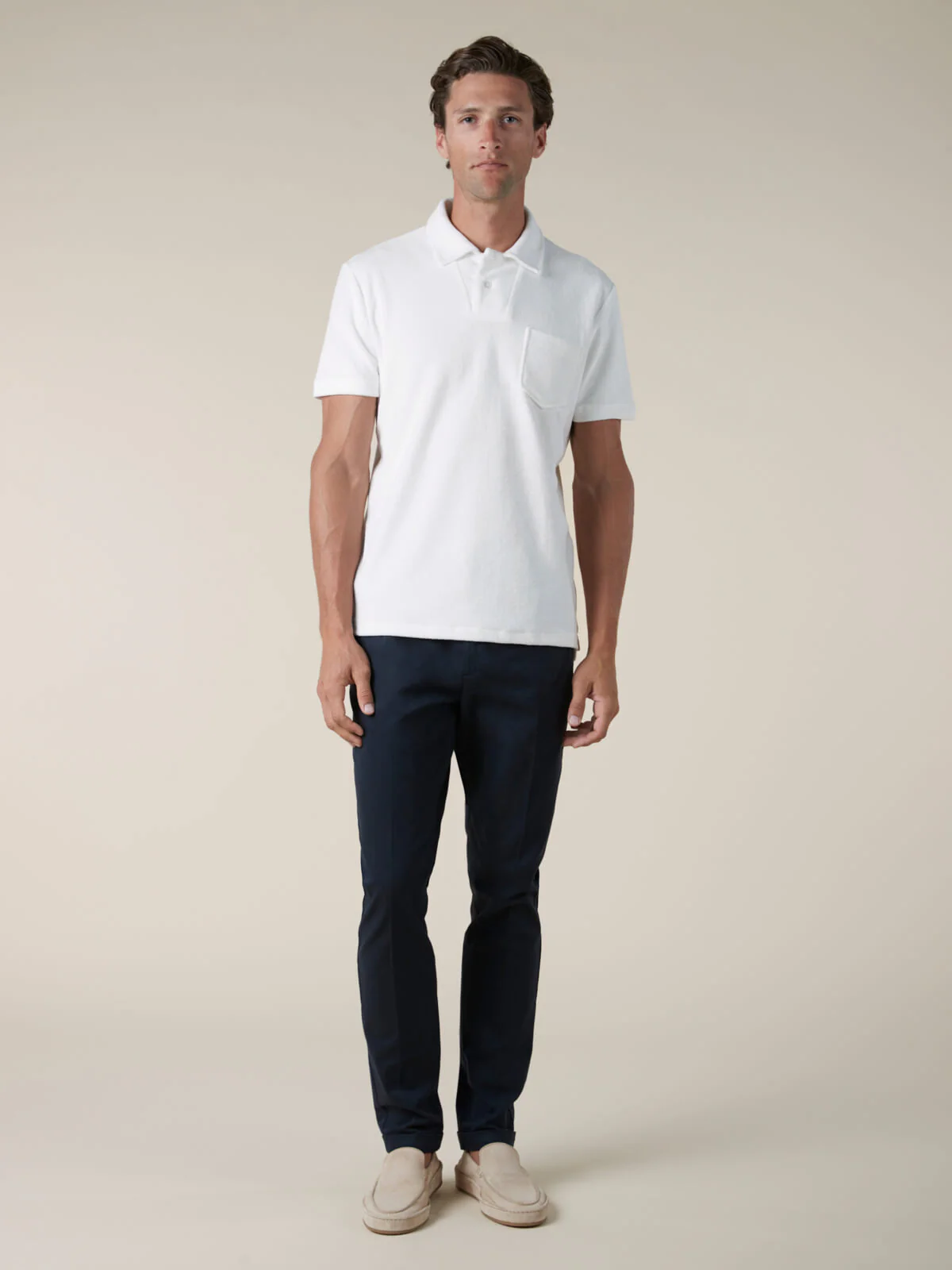 White Terry Towelling Polo Shirt - Image 6