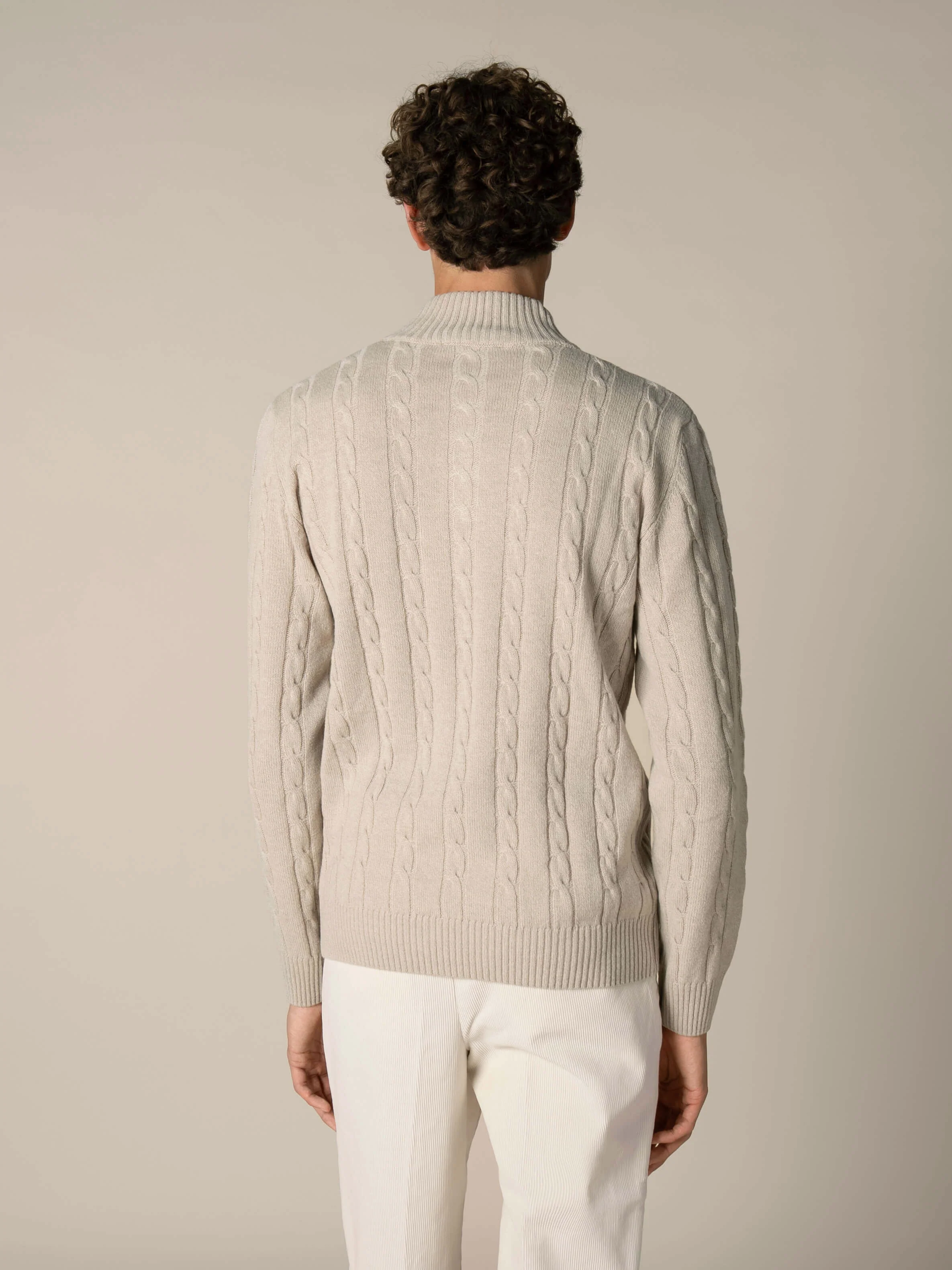 Zipper Cable Sweater Light Beige - Image 5